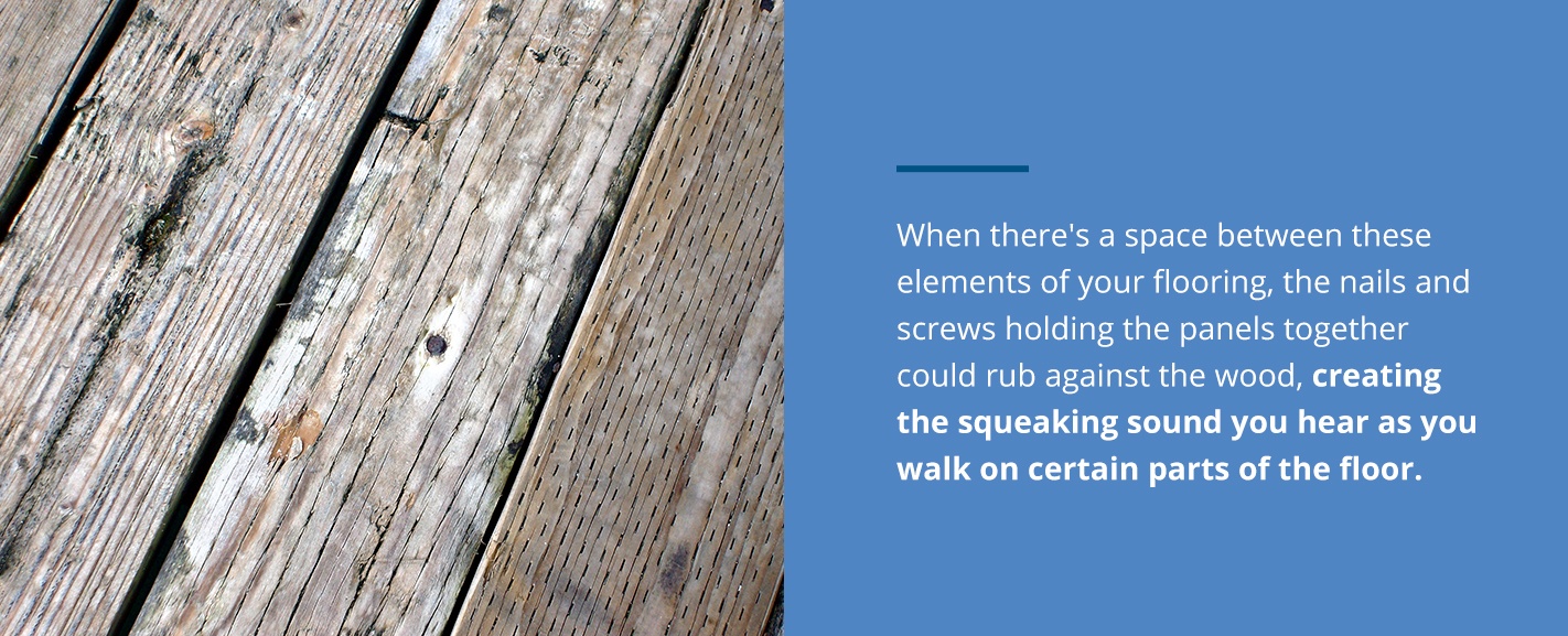 What creates squeaky sounds in floors