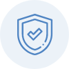 Blue icon of shield with check mark on it
