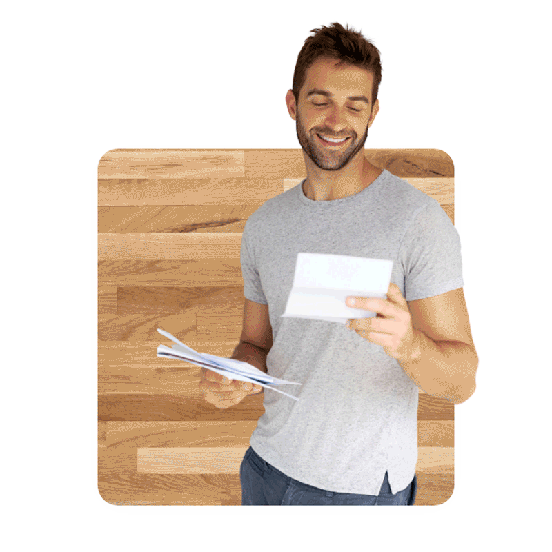 man looking at floor sales & samples