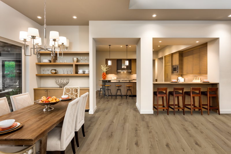 Haven: Urban Oasis Brown Waterproof Luxury Vinyl Floor in Kitchen and Dining Room