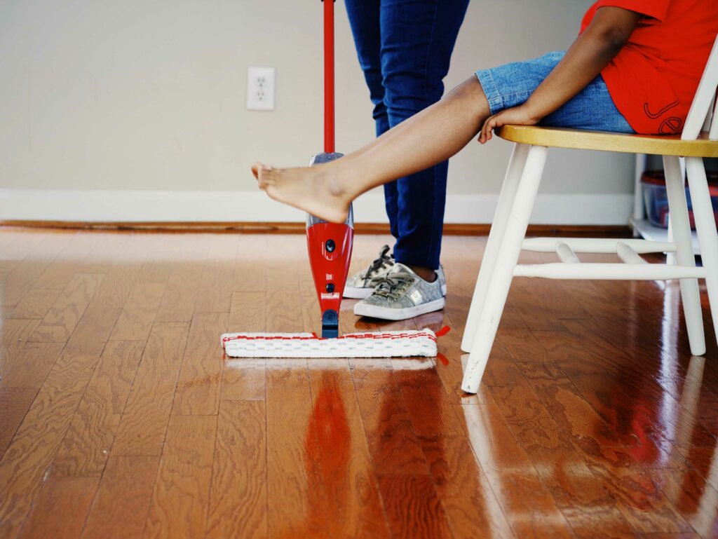sweeping hardwood floor
